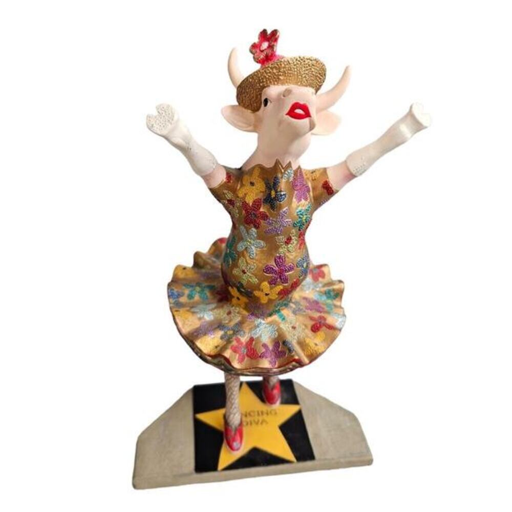 Cow Parade Dancing Diva Cow Figurine 2001 Early Edition Heels Floral Hat Vintage